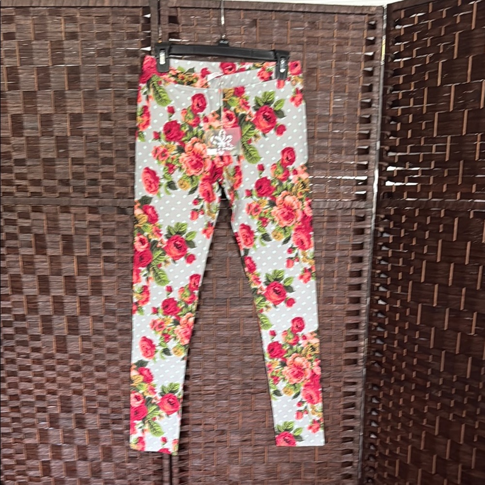 Matilda Jane Floral pants Jeggings Leggings grey rose print 435 NWT sz 14 girls